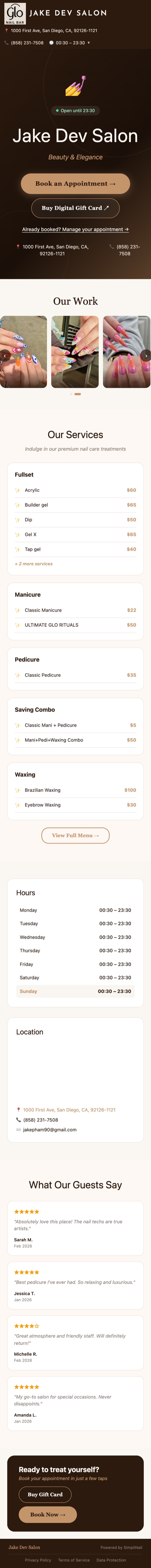 SimpliNail online booking page (mobile)